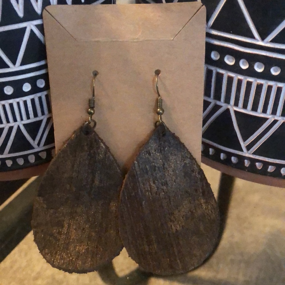 Handmade Leather Teardrop Earrings $16 each pair